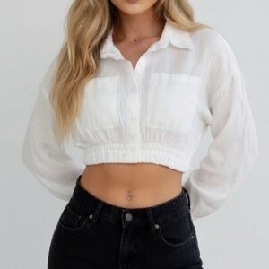 Chic Linen White Crop Long Sleeve Top - Fashion Nova